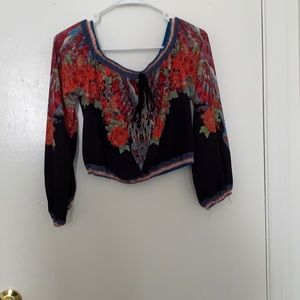 Black Off the Shoulder Floral Crop Top